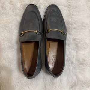 Miz Mooz Gray Leather Loafers with Gold Accent